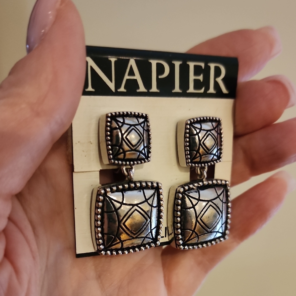 Napier Silver and Black Geometric Earrings